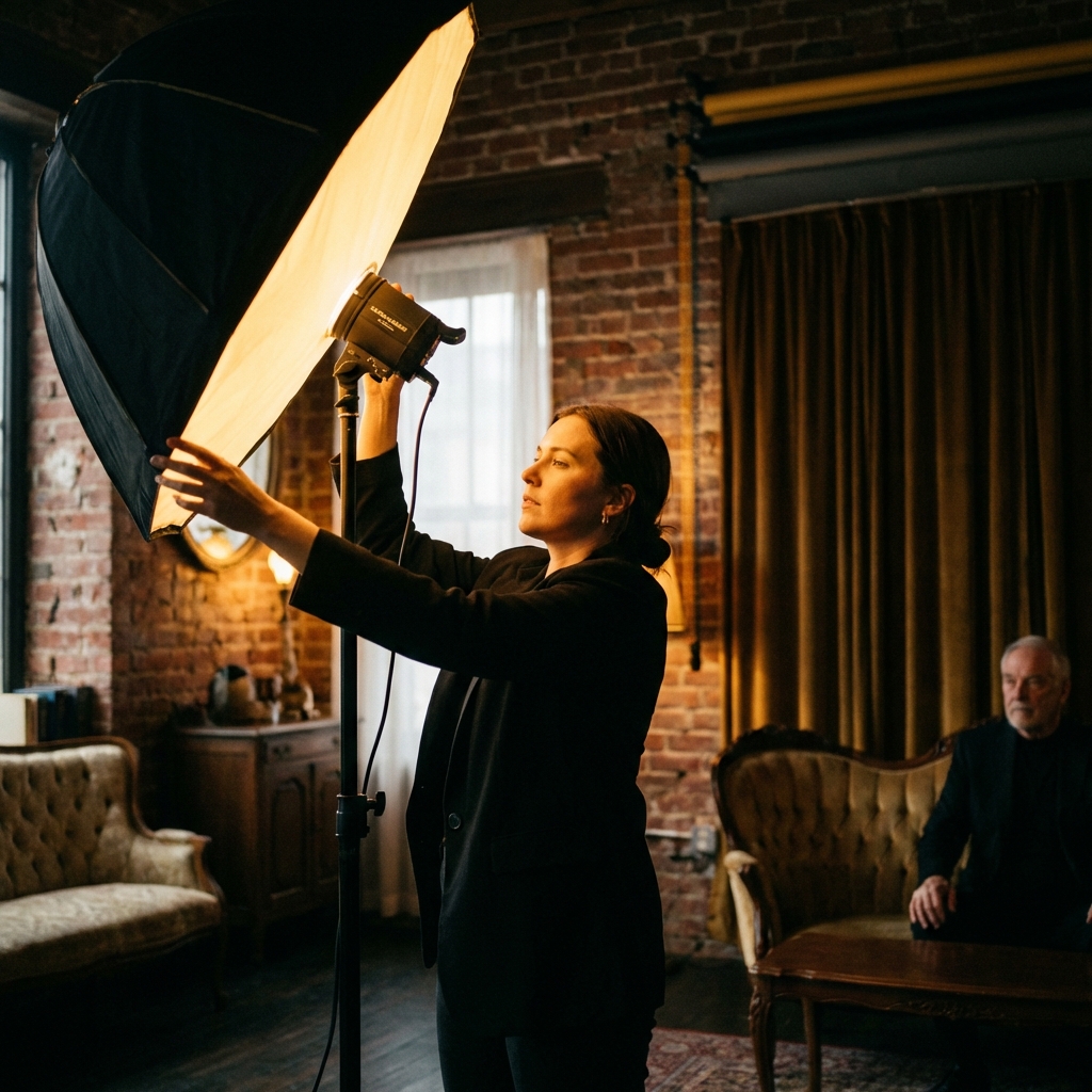 Equipo de Studio RIC'MA preparando sesión fotográfica