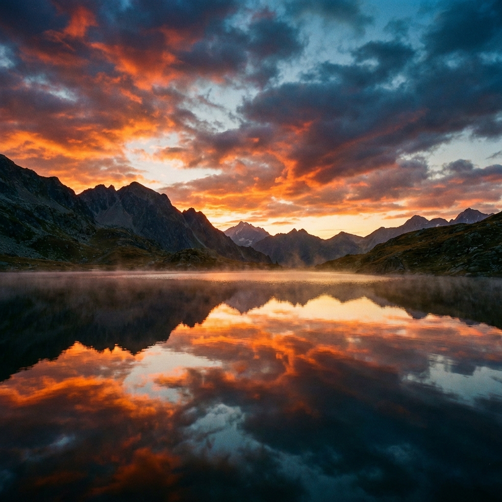 Paisaje de montañas al atardecer